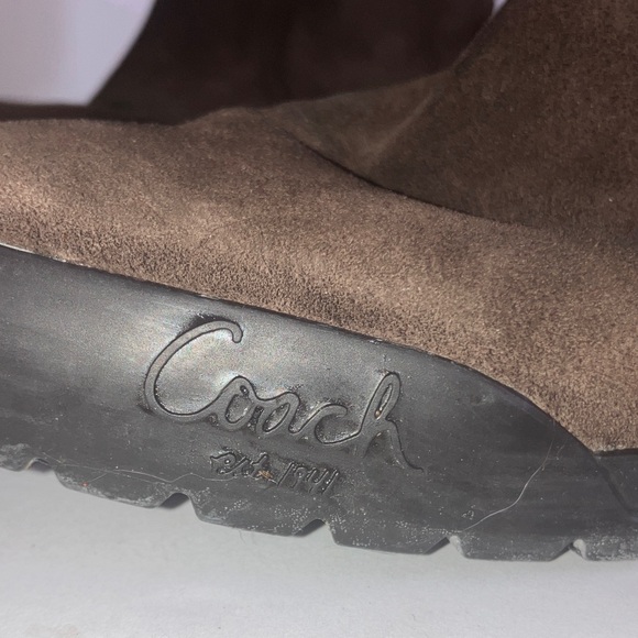 Coach Signature C Cuff Brown Suede Boots with Patterned Cuff - Picture 2 of 8